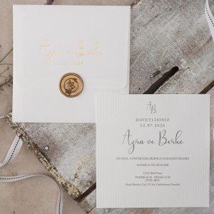 Özel Dokulu Kağıttan Sade Mühürlü Yaldız Süslü Davetiye Tasarımı