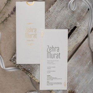 Krem Dikey Zarfa Yaldız Baskılı Sade Düğün Davetiyesi