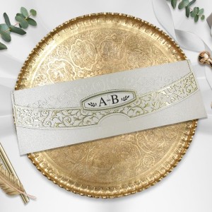 Üstten Alttan Katlamalı Pencereli Yaldızlı Düğün Davetiyesi