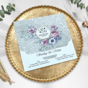 Gri Pencereli Üstten Katlamalı Kare Davetiye Modeli