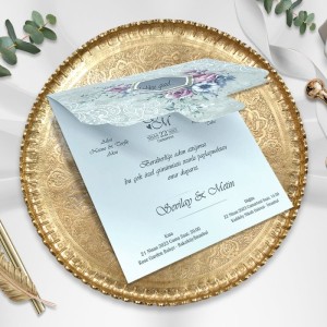 Gri Pencereli Üstten Katlamalı Kare Davetiye Modeli