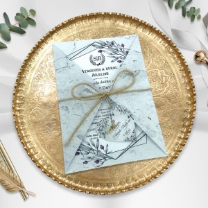 Soldan Sağdan Katlamalı Gri İpli Davetiye Modeli