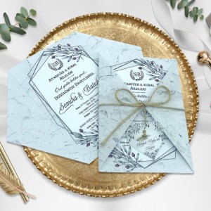 Soldan Sağdan Katlamalı Gri İpli Davetiye Modeli