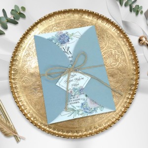 Soldan Sağdan Katlamalı İpli Etiketli Düğün Davetiyesi