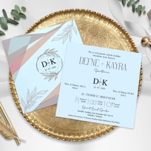 Renkli Pencereli Kare Zarflı Düğün Davetiyesi