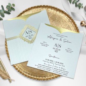 Krem Pencereli Yaldız Süslemeli Zarflı Lüks Davetiye Modeli