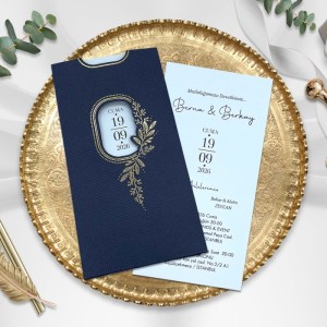 Siyah Dikey Pencereli Yaldız Süslemeli Zarflı Davetiye Modeli