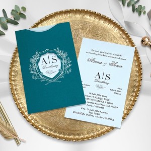 Üstten Kesik Zarflı Pencereli Gümüş Yaldızlı Düğün Davetiyesi