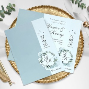 Soldan Katlamalı Açık Yeşil Zarfsız Düğün Davetiyesi