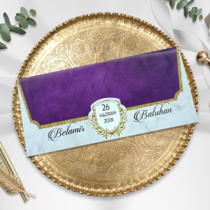 Üstten Katlamalı Geçmeli Mor Davetiye Modeli