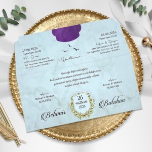 Üstten Katlamalı Geçmeli Mor Davetiye Modeli