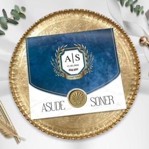 Kare Lacivert Pencereli Mühür Görünümlü Etiketli Davetiye Modeli