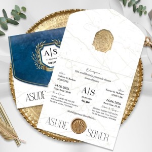 Kare Lacivert Pencereli Mühür Görünümlü Etiketli Davetiye Modeli