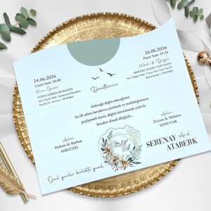 Açık Yeşil Üstten Katlamalı Geçmeli Davetiye Modeli