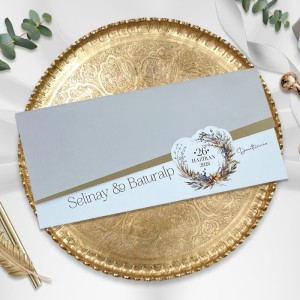 Gri Üstten Katlamalı Zarfsız Düğün Davetiyesi