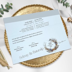 Gri Üstten Katlamalı Zarfsız Düğün Davetiyesi