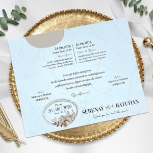 Açık Kaahverengi Üstten Katlamalı Zarfsız Davetiye Modeli