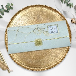 Gri Zemine Yaldız Süslemeli Katlamalı Pencereli Düğün Davetiyesi