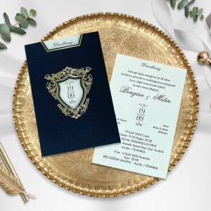 Siyah Üstten Açık Pencereli Yaldız Süslemeli Düğün Davetiyesi