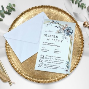 Beyaz Zarflı İçi Çiçek Tasarımlı Davetiye Modeli