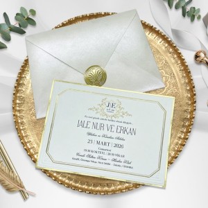 Parlak Gri Mühür Etiketli Zarflı Sade Düğün Davetiyesi