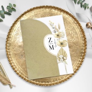 Soldan Katlamalı Oval Kesimli Çiçekli Davetiye Modeli