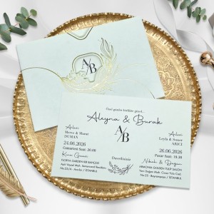 Yatay Üstten Açık Pencereli Zarfa Yaldız Süslemeli Davetiye Modeli