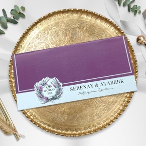 Üstten Katlamalı Dışı Mor Zarfsız Düğün Davetiyesi