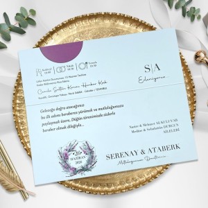 Üstten Katlamalı Dışı Mor Zarfsız Düğün Davetiyesi