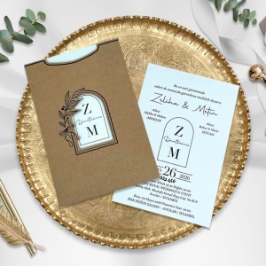 Kraft Pencereli Çiçek Temalı Zarflı Düğün Davetiyesi