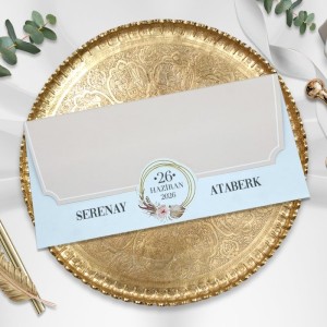 Dışı Açık Pembe Üstten Katlamalı Geçmeli Davetiye Modeli