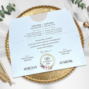 Dışı Açık Pembe Üstten Katlamalı Geçmeli Davetiye Modeli