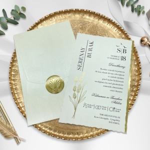 Mühür Görünümlü Etiketli Bej Rengi Sade Davetiye Modeli