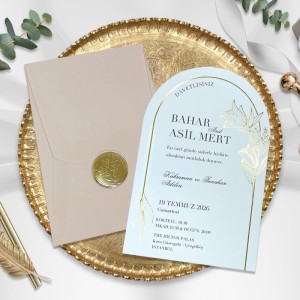 Açık Kahverengi Zarfa Mühür Görünümlü Etiketli Oval Davetiye Modeli