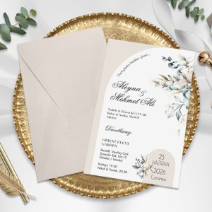 Bej Rengi Dikdörtgen Zazrflı İçi Çiçekli Tasarımlı Davetiye