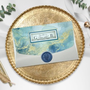 Sulu Boya Efektli Pencereli Mühür Görünümlü Katlamalı Davetiye