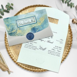 Sulu Boya Efektli Pencereli Mühür Görünümlü Katlamalı Davetiye