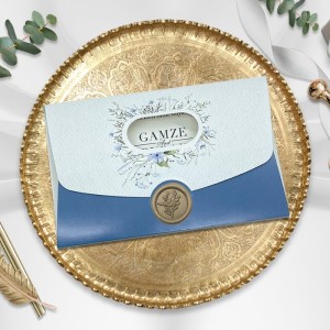 Geçme Kısmı Mühür Görünümlü Pencereli Katlamalı Düğün Davetiyesi