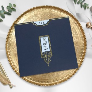 Lacivert Özel Kesim Pencereli Yaldız Süslemeli Zarflı Davetiye