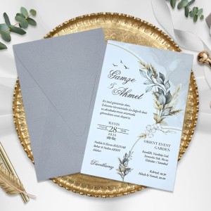 Gri Dikdörtgen Zarflı Çiçekli Modern Davetiye Tasarımı