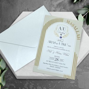 İçi Sade Altın Rengi Tasarımlı Maşallahlı Sünnet Davetiyesi