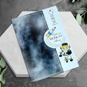 Gece Gökyüzü Görüntülü Soldan Katlamalı Sünnet Davetiyesi