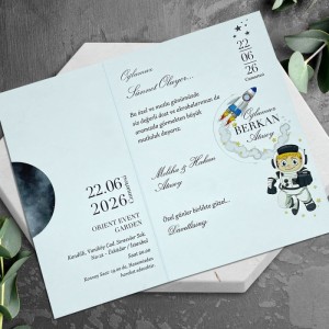 Gece Gökyüzü Görüntülü Soldan Katlamalı Sünnet Davetiyesi