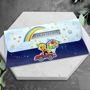 Üstten Alttan Katlamalı Arabalı Balonlu Sünnet Davetiyesi