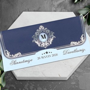 Lacivert Zeminli Üstten Katlamalı Gümüş Yaldızlı Sünnet Davetiyesi