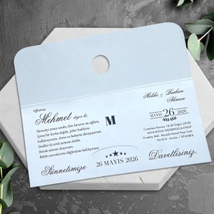 Lacivert Zeminli Üstten Katlamalı Gümüş Yaldızlı Sünnet Davetiyesi