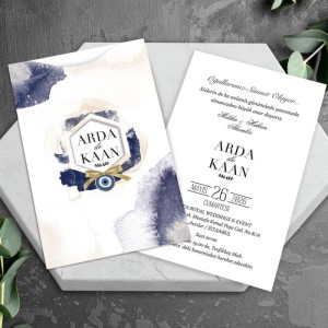 Üstten Kesik Sulu Boya Efektli Zarflı Sünnet Davetiyesi