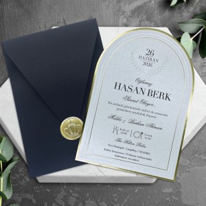 İçi Oval Kenarları Yaldızlı Siyah Zarflı Sünnet Davetiyesi