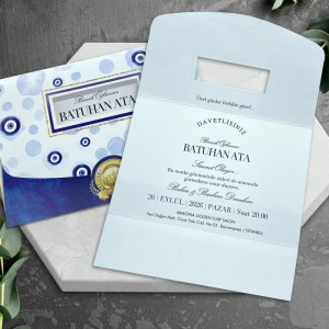 Pencereli Nazar Boncuklu Katlamalı Sünnet Davetiyesi