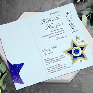 Gece Mavisi Zeminli Soldan Katlamalı Sünnet Davetiyesi